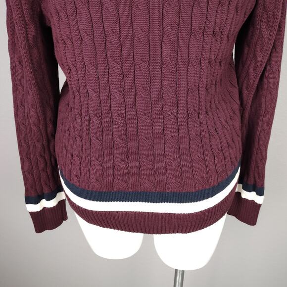 Ralph Lauren Cable-Knit Cotton Cricket Sweater XXL Burgundy, Crest Logo, Preppy - Picture 12 of 15